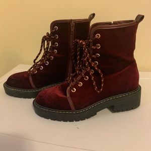 Ladies size 7 Red Velvet Lace up boots